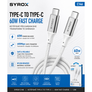 SYROX C146 – Kabllo Type-C në Type-C 60W